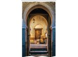 Abakuhaus Tenda Da Doccia Marocchina Stretta, Antico Motivo Marocchino, Set Decorativo Per Bagno In Tessuto Con Ganci, 120 X 180 Cm, Beige E Blu