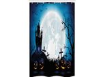 Abakuhaus Tenda Da Doccia Stretta Halloween, Moon Pumpkins, Set Decorativo Per Bagno In Tessuto Con Ganci, 120 X 180 Cm, Blu