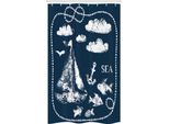 Abakuhaus Tenda Da Doccia Stretta Blu Navy, Barca, Nuvole, Ancora, Set Decorativo Per Bagno In Tessuto Con Ganci, 120 X 180 Cm, Bianco