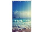 Abakuhaus Tenda Da Doccia Tropicale Stretta, Spiaggia Tramonto Onde, Set Decorativo Per Bagno In Tessuto Con Ganci, 120 X 180 Cm, Crema Turchese