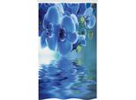 Abakuhaus Tenda Da Doccia Stretta Con Motivo Floreale, Orchidee Naturali, Set Decorativo Per Bagno In Tessuto Con Ganci, 120 X 180 Cm, Blu