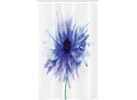Abakuhaus Tenda Da Doccia Stretta Naturale, Terra Fiordaliso, Set Decorativo Per Bagno In Tessuto Con Ganci, 120 X 180 Cm, Blu Navy Bianco