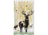 Abakuhaus Hirsch Tenda Da Doccia Stretta, Animali Selvatici Dell'autunno Nel Bosco, Set Decorativo Per Bagno In Tessuto Con Ganci, 120 X 180 Cm, Arancione Verde