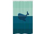 Abakuhaus Tenda Da Doccia Stretta Ocean, Balena Blu Nel Mare, Set Decorativo Per Bagno In Tessuto Con Ganci, 120 X 180 Cm, Azzurro E Blu Scuro