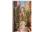 Abakuhaus Italia Tenda Da Doccia Stretta, Old Stone Street Houses, Set Decorativo Per Bagno In Tessuto Con Ganci, 120 X 180 Cm, Multicolore