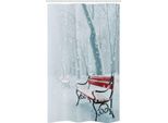 Abakuhaus Tenda Da Doccia Stretta Invernale, Snowy Bench Misty Path, Set Decorativo Per Bagno In Tessuto Con Ganci, 120 X 180 Cm, Bianco