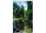 Abakuhaus Tenda Da Doccia Stretta Naturale, Giardino Giapponese Lago, Set Decorativo Per Bagno In Tessuto Con Ganci, 120 X 180 Cm, Verde Blu