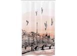 Abakuhaus Paris Tenda Da Doccia Stretta, Disegno Della Torre Eiffel, Set Decorativo Per Bagno In Tessuto Con Ganci, 120 X 180 Cm, Grigio Pesca