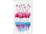 Abakuhaus Tenda Da Doccia Stretta Flamingo, Flamingo And Bird, Set Decorativo Per Bagno In Tessuto Con Ganci, 120 X 180 Cm, Blu Lilla Rosa