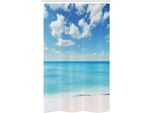 Abakuhaus Tenda Da Doccia Tropicale Stretta, Spiaggia Esotica Vivid Sky, Set Decorativo Per Bagno In Tessuto Con Ganci, 120 X 180 Cm, Sky Blue Aqua