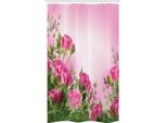 Abakuhaus Tenda Da Doccia Stretta Con Motivi Floreali, Boccioli Di Rosa Primaverili, Set Decorativo Per Bagno In Tessuto Con Ganci, 120 X 180 Cm, Rosa E Verde
