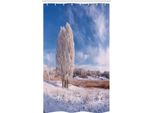 Abakuhaus Tenda Da Doccia Stretta Naturale, Paesaggio Invernale Innevato, Set Decorativo Per Bagno In Tessuto Con Ganci, 120 X 180 Cm, Verde Avocado Turchese