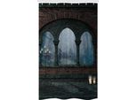 Abakuhaus Tenda Da Doccia Gotica Stretta, Castello Medievale Di Notte, Set Decorativo Per Bagno In Tessuto Con Ganci, 120 X 180 Cm, Blu Grigio Grigio Rosso