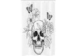 Abakuhaus Tenda Da Doccia Stretta Con Teschi, Teschi E Farfalle, Set Decorativo Per Bagno In Tessuto Con Ganci, 120 X 180 Cm, Bianco E Nero