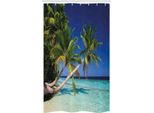 Abakuhaus Tenda Da Doccia Tropicale Stretta, Spiaggia Esotica Delle Maldive, Set Decorativo Per Bagno In Tessuto Con Ganci, 120 X 180 Cm, Verde Felce Turchese