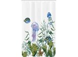 Abakuhaus Tenda Da Doccia Stretta Ocean, Alghe, Meduse, Pesci, Set Decorativo Per Bagno In Tessuto Con Ganci, 120 X 180 Cm, Verde Reseda, Verde Giada
