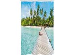 Abakuhaus Tenda Da Doccia Tropicale Stretta, Spiaggia Dell'isola Delle Maldive, Set Decorativo Per Bagno In Tessuto Con Ganci, 120 X 180 Cm, Verde Felce Turchese