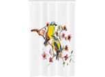 Abakuhaus Tenda Da Doccia Stretta Naturale, Uccellini Sui Rami, Set Decorativo Per Bagno In Tessuto Con Ganci, 120 X 180 Cm, Marrone E Giallo