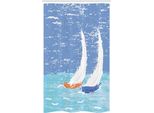Abakuhaus Tenda Da Doccia Stretta In Stile Nautico, Barca A Vela Grunge Sull'oceano, Set Decorativo Per Bagno In Tessuto Con Ganci, 120 X 180 Cm, Azzurro
