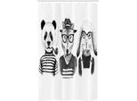 Abakuhaus Tenda Da Doccia Stretta Con Animali, Hipster Panda Cigar Fox, Set Decorativo Per Bagno In Tessuto Con Ganci, 120 X 180 Cm, Nero Bianco Grigio