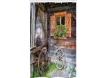 Abakuhaus Tenda Da Doccia Rustica Stretta, Vacanza In Agriturismo, Set Decorativo Per Bagno In Tessuto Con Ganci, 120 X 180 Cm, Marrone Verde Rosso