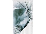 Abakuhaus Wald Tenda Da Doccia Stretta, Winter Snowy Laub, Set Decorativo Per Bagno In Tessuto Con Ganci, 120 X 180 Cm, Turchese Bianco