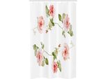 Abakuhaus Tenda Da Doccia Romantica Stretta, Petali Di Rosa, Set Decorativo Per Bagno In Tessuto Con Ganci, 120 X 180 Cm, Verde Reseda, Pesca, Rosso Corallo
