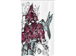 Abakuhaus Tenda Da Doccia Stretta Naturale, Orchidee E Colibrì, Set Decorativo Per Bagno In Tessuto Con Ganci, 120 X 180 Cm, Rosso Bordeaux