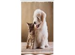 Abakuhaus Tenda Da Doccia Stretta Con Animali, Gattini E Cagnolini, Set Decorativo Per Bagno In Tessuto Con Ganci, 120 X 180 Cm, Marrone Bianco Sabbia