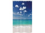 Abakuhaus Tenda Da Doccia Tropicale Stretta, Spiaggia Estiva, Set Decorativo Per Bagno In Tessuto Con Ganci, 120 X 180 Cm, Blu Turchese Bianco