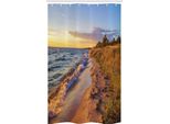Abakuhaus Tenda Da Doccia Stretta, Sandy Calm Beach Sunset, Set Decorativo Per Bagno In Tessuto Con Ganci, 120 X 180 Cm, Giallo Pallido Marrone Chiaro