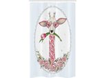 Abakuhaus Valentine Tenda Da Doccia Stretta, Hipster Giraffe, Set Decorativo Per Bagno In Tessuto Con Ganci, 120 X 180 Cm, Azzurro Rosa Chiaro