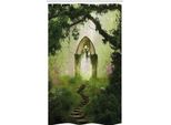 Abakuhaus Antiquariato Tenda Da Doccia Stretta, Cancello Fantasia Nella Foresta, Set Decorativo Per Bagno In Tessuto Con Ganci, 120 X 180 Cm, Verde Chiaro