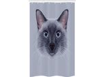 Abakuhaus Tenda Da Doccia Stretta Con Animali, Ritratto Di Gatto Siamese, Set Decorativo Per Bagno In Tessuto Con Ganci, 120 X 180 Cm, Bianco Blu Grigio