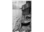 Abakuhaus Bianco E Nero Tenda Da Doccia Stretta, Barca Da Pesca, Set Decorativo Per Bagno In Tessuto Con Ganci, 120 X 180 Cm, Grigio