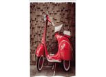 Abakuhaus Tenda Da Doccia Stretta Con Motivo Motocicletta, Scooter Retrò Nostalgico, Set Decorativo Per Bagno In Tessuto Con Ganci, 120 X 180 Cm, Marrone Umbra Rosso