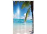 Abakuhaus Tenda Da Doccia Stretta, Tropical Seashore Palms, Set Decorativo Per Bagno In Tessuto Con Ganci, 120 X 180 Cm, Verde Felce E Azzurro Cielo