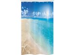 Abakuhaus Tenda Da Doccia Stretta, Sunny Seashore E Conchiglie, Set Decorativo Per Bagno In Tessuto Con Ganci, 120 X 180 Cm, Blu Acquamarina