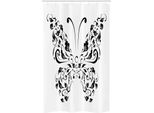Abakuhaus Tenda Da Doccia Stretta Con Motivo A Farfalle, Swril Fiori, Set Decorativo Per Bagno In Tessuto Con Ganci, 120 X 180 Cm, Bianco E Nero