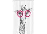 Abakuhaus Tenda Da Doccia Divertente E Sottile, Occhiali Hipster Con Animali, Set Decorativo Per Bagno In Tessuto Con Ganci, 120 X 180 Cm, Bianco Rosa