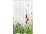 Abakuhaus Tenda Da Doccia Stretta Con Motivi Floreali, Papaveri Rossi E Libellule, Set Decorativo Per Bagno In Tessuto Con Ganci, 120 X 180 Cm, Verde E Rosso