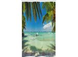 Abakuhaus Tenda Da Doccia Tropicale Stretta, Palma Marina Surreale, Set Decorativo Per Bagno In Tessuto Con Ganci, 120 X 180 Cm, Verde Felce Turchese