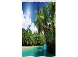Abakuhaus Tenda Da Doccia Stretta Urwald, Mahe Island Lake Palms, Set Decorativo Per Bagno In Tessuto Con Ganci, 120 X 180 Cm, Verde Bianco Acquamarina