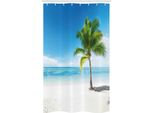 Abakuhaus Paesaggio Tenda Da Doccia Stretta, Palme Sul Lago E Sull'oceano, Set Decorativo Per Bagno In Tessuto Con Ganci, 120 X 180 Cm, Blu Cielo, Verde E Bianco
