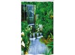 Abakuhaus Tenda Da Doccia Naturale Stretta, Cascata Roccia Foresta, Set Decorativo Per Bagno In Tessuto Con Ganci, 120 X 180 Cm, Verde Felce Azzurro
