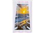 Abakuhaus Tenda Da Doccia Stretta, Open Window Alba Sul Mare, Set Decorativo Per Bagno In Tessuto Con Ganci, 120 X 180 Cm, Multicolore