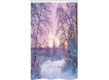 Abakuhaus Paesaggio Tenda Da Doccia Stretta, Braches Snowy Sunset, Set Decorativo Per Bagno In Tessuto Con Ganci, 120 X 180 Cm, Lavanda Viola Bianco