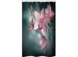 Abakuhaus Tenda Da Doccia Stretta Con Motivi Floreali, Orchidea E Farfalla, Set Decorativo Per Bagno In Tessuto Con Ganci, 120 X 180 Cm, Verde Giada E Rosa Confetto