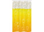 Abakuhaus Birra Tenda Da Doccia Stretta, Bubbles Birra Macro, Set Decorativo Per Bagno In Tessuto Con Ganci, 120 X 180 Cm, Giallo E Bianco