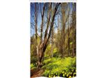 Abakuhaus Tenda Da Doccia Stretta Naturale, Fiori Primaverili Del Bosco, Set Decorativo Per Bagno In Tessuto Con Ganci, 120 X 180 Cm, Giallo Blu Marrone